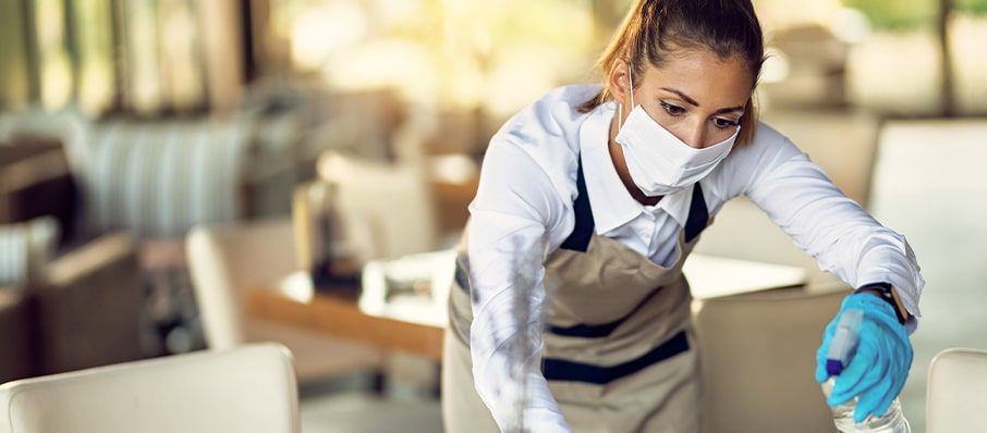 Women with cleaning spray